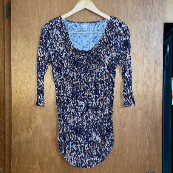 🥳H/P🎉•MOTHERHOOD MATERNITY•NWOT PURPLE/CORAL ABSTRACT RUCHING SCOOPNECK MEDIUM - Picture 7 of 8